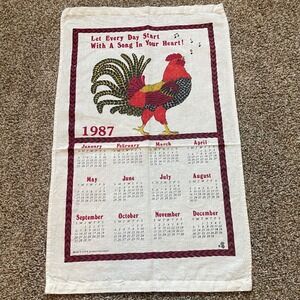 Vintage rooster song in your heart Tea‎ Dish Towel 1987 Calendar Farmhouse